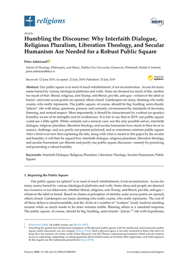 Why Interfaith Dialogue, Religious Pluralism, Liberation Theology, and Secular Humanism Are Needed for a Robust Public Square