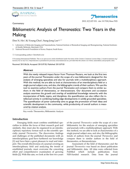 Bibliometric Analysis of Theranostics: Two Years in the Making Don N