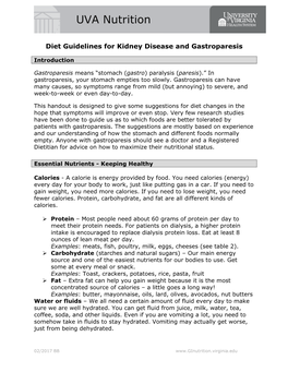 Diet Guidelines for Kidney Disease and Gastroparesis