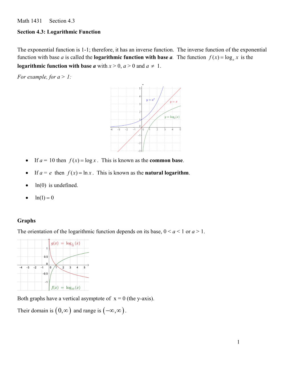 4.3 Section 4.3: Logarithmic Function