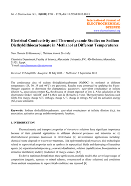 Electrical Conductivity and Thermodynamic Studies on Sodium Diethyldithiocarbamate in Methanol at Different Temperatures