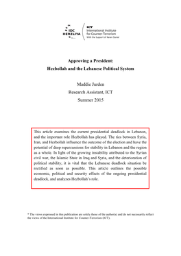 Approving a President: Hezbollah and the Lebanese Political System