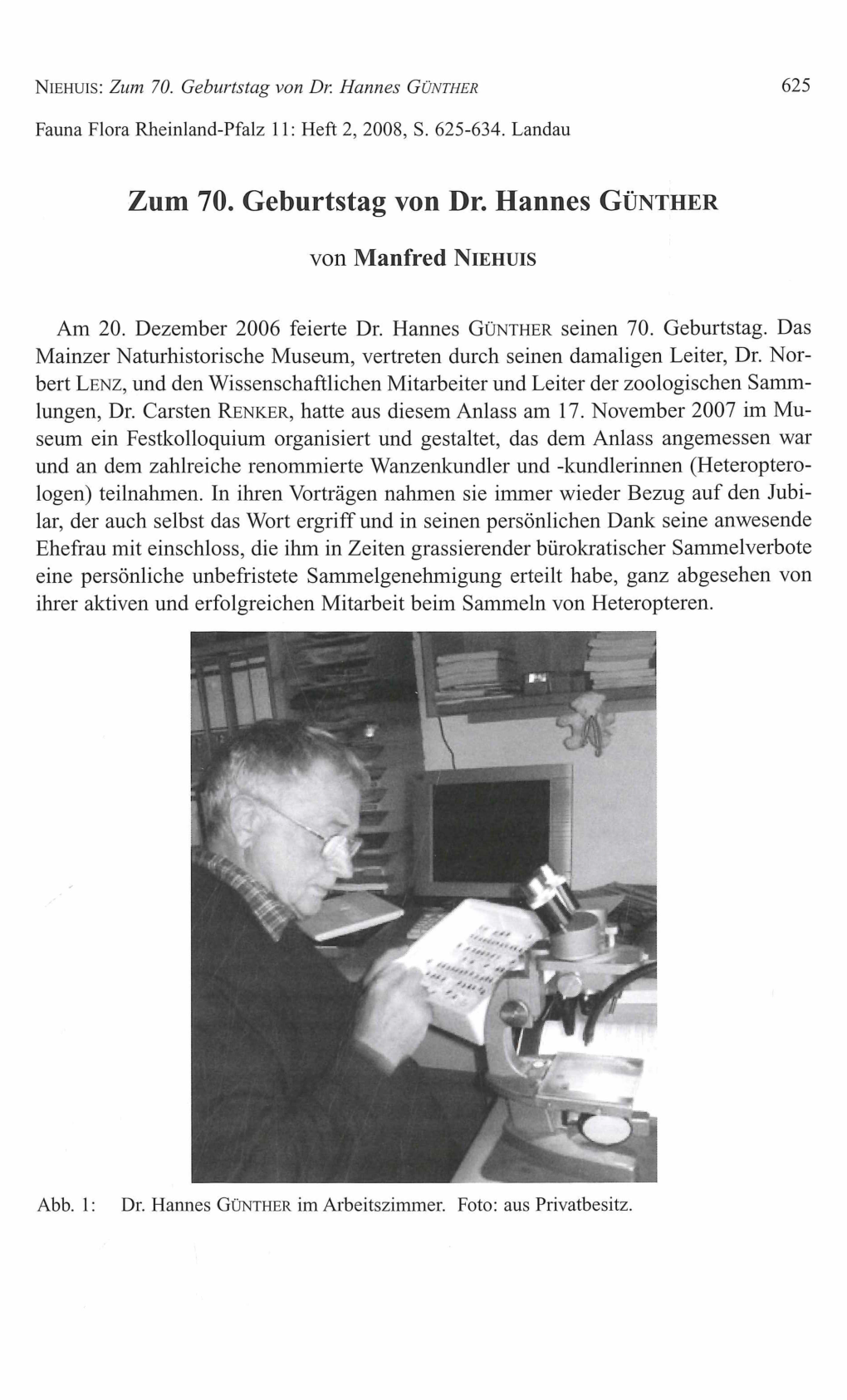 Zum 70. Geburtstag Von Dr. Hannes GÜNTHER