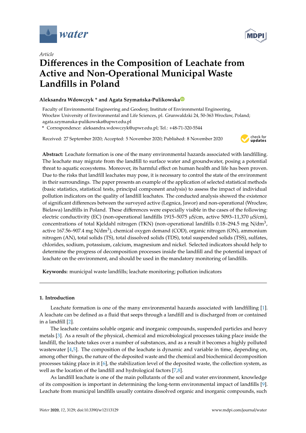 Differences in the Composition of Leachate from Active and Non