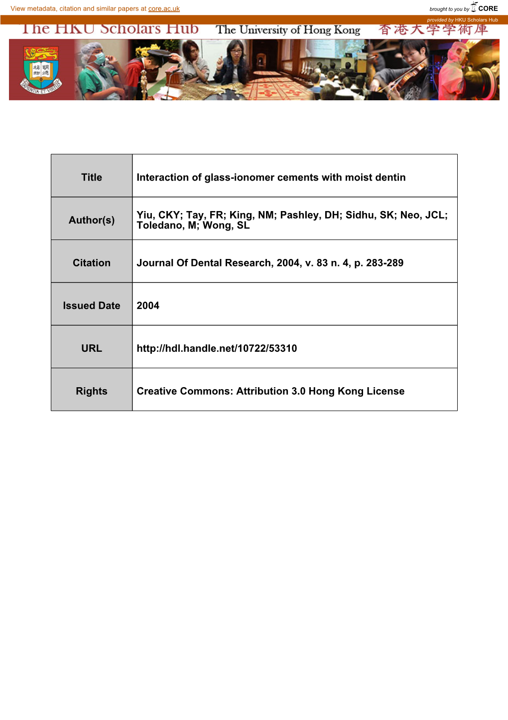 Title Interaction of Glass-Ionomer Cements with Moist Dentin