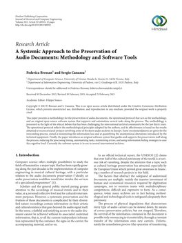 A Systemic Approach to the Preservation of Audio Documents: Methodology and Software Tools