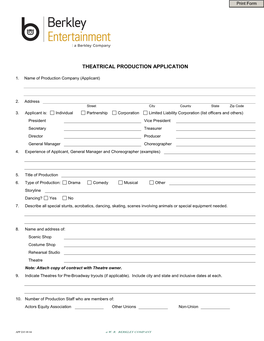 Theatrical Production Application
