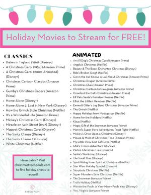 Holiday Movies to Stream for FREE!