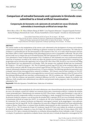 Comparison of Estradiol Benzoate and Cypionate in Girolando Cows Submitted to a Timed Artificial Insemination