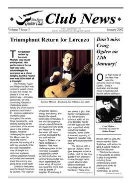 Triumphant Return for Lorenzo Don’T Miss Craig He October Ogden on Recital by T Lorenzo Micheli Was Much 12Th Anticipated