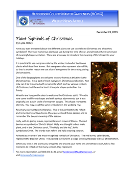 Plant Symbols of Christmas by Lydia Holley