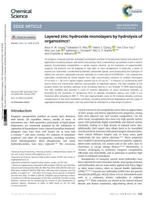 Layered Zinc Hydroxide Monolayers by Hydrolysis of Organozincs† Cite This: Chem