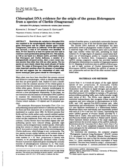 Onagraceae) (Chloroplast DNA Phylogeny/Restriction-Site Variation/Plant Taxonomy) KENNETH J