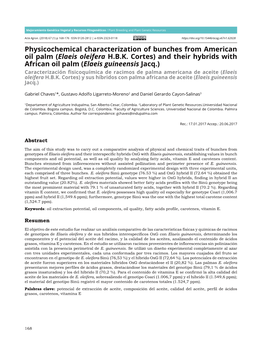 Physicochemical Characterization of Bunches from American Oil Palm (Elaeis Oleifera H.B.K