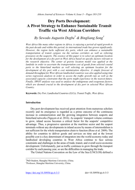 Dry Ports Development: a Pivot Strategy to Enhance Sustainable Transit Traffic Via West African Corridors