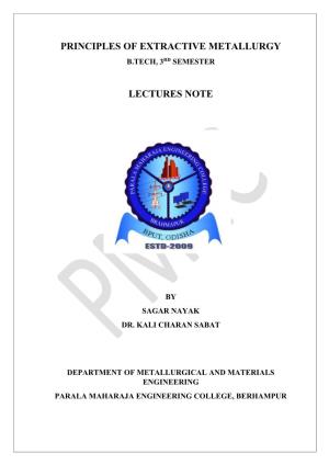 Principles of Extractive Metallurgy Lectures Note
