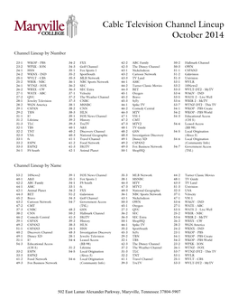 Cable Television Channel Lineup October 2014