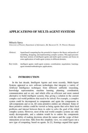 Applications of Multi-Agent Systems