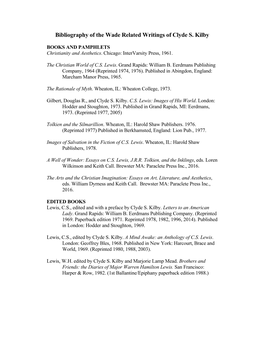 Bibliography of the Marion E. Wade Center Related Writings of Clyde S
