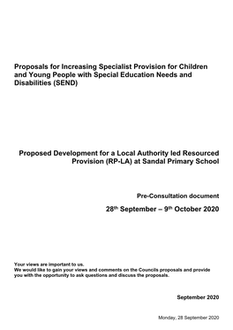 Proposals for Increasing Specialist Provision for Children and Young People with Special Education Needs and Disabilities (SEND)