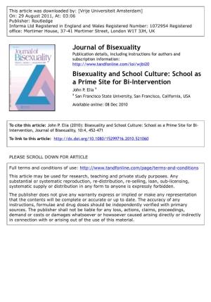 Bisexuality and School Culture: School As a Prime Site for Bi-Intervention John P