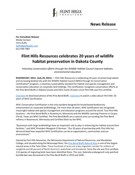 Flint Hills Resources Celebrates 20 Years of Wildlife Habitat Preservation in Dakota County