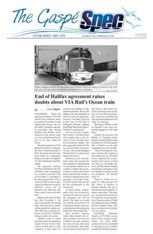 End of Halifax Agreement Raises Doubts About VIA Rail's Ocean Train