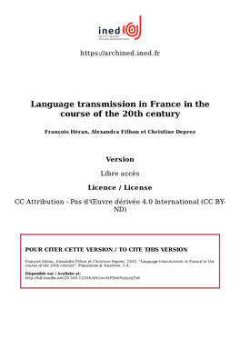 Language Transmission in France in the Course of the 20Th Century