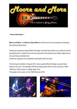 Moore and More - a Tribute to Gary Moore Is Germany's Most Successful and Leading Gary Moore Tribute Band