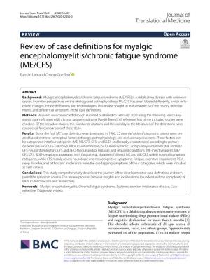 Review of Case Definitions for Myalgic Encephalomyelitis/Chronic Fatigue