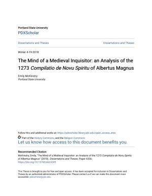 The Mind of a Medieval Inquisitor: an Analysis of the 1273 Compilatio De Novu Spiritu of Albertus Magnus