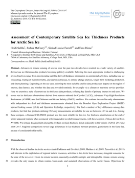Assessment of Contemporary Satellite Sea Ice Thickness Products