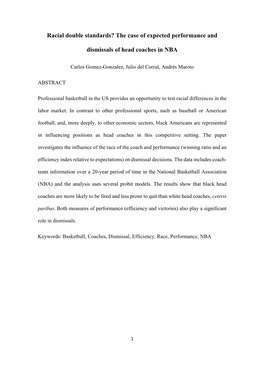 Racial Double Standards? the Case of Expected Performance and Dismissals of Head Coaches In