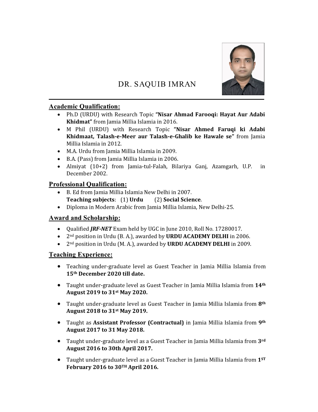 Dr. Saquib Imran