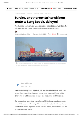 Eureka, Another Container Ship En Route to Long Beach, Delayed - Freightwaves