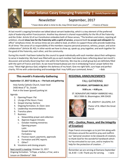 Newsletter September, 2017 Father Solanus Casey