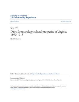 Dairy Farms and Agricultural Prosperity in Virginia, 1890-1915 Harold E