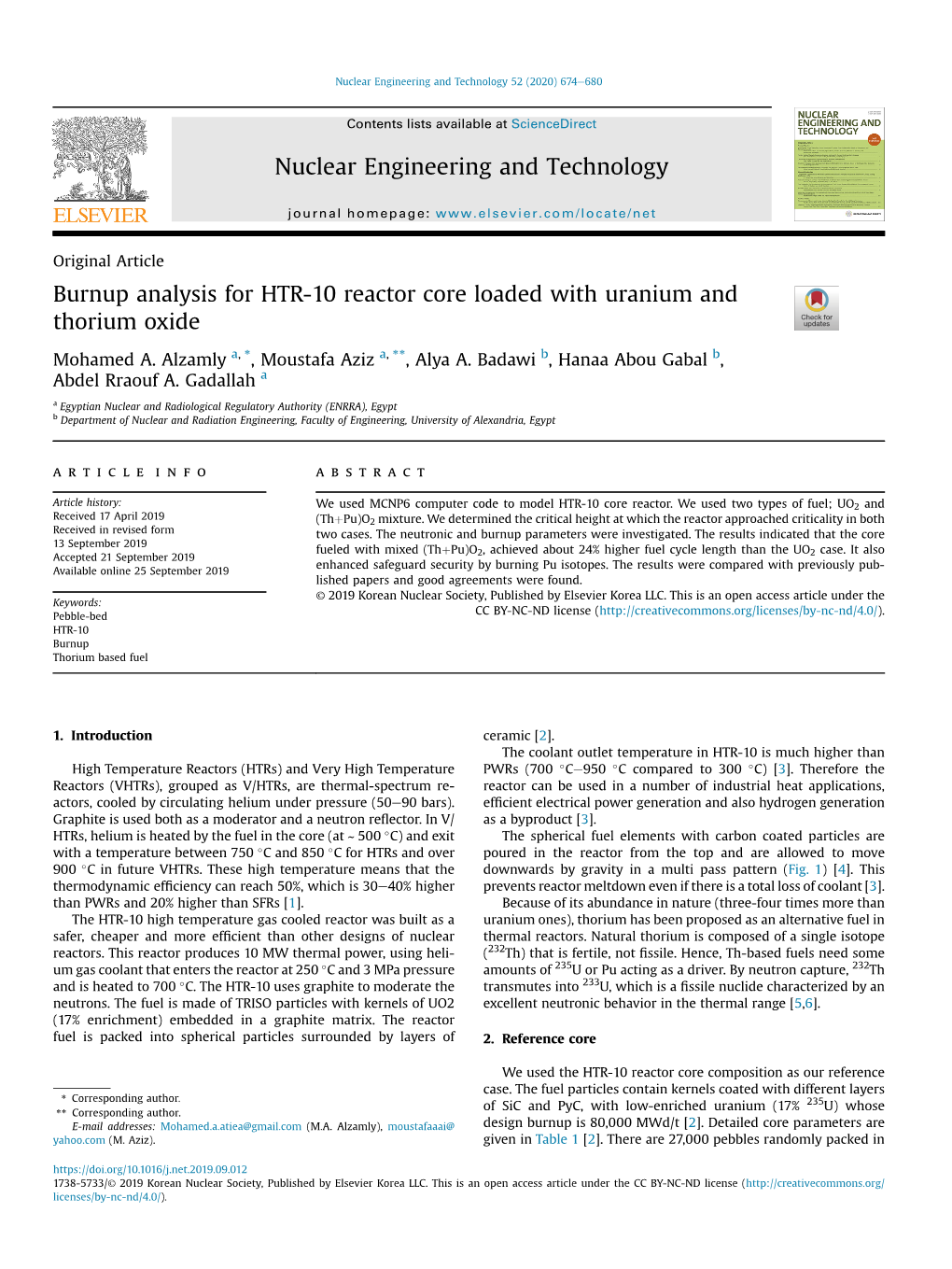 Burnup Analysis for HTR-10 Reactor Core Loaded with Uranium and Thorium Oxide