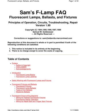Sam's F-Lamp FAQ Fluorescent Lamps, Ballasts, and Fixtures Principles of Operation, Circuits, Troubleshooting, Repair Version 1.90