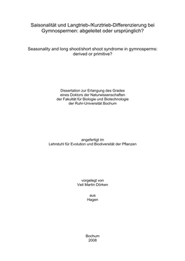 Saisonalität Und Langtrieb-/Kurztrieb-Differenzierung Bei Gymnospermen: Abgeleitet Oder Ursprünglich?