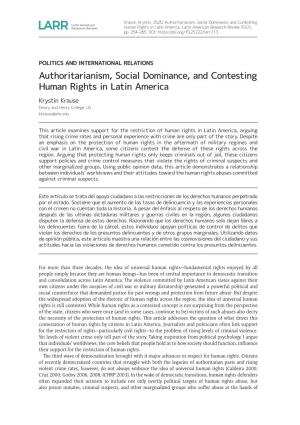 Authoritarianism, Social Dominance, and Contesting Human Rights in Latin America