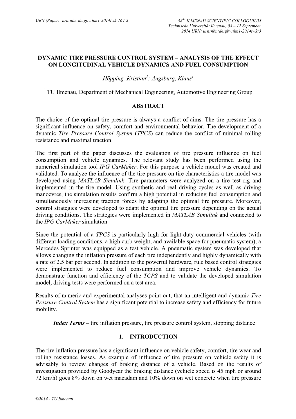 Dynamic Tire Pressure Control System – Analysis of the Effect on Longitudinal Vehicle Dynamics and Fuel Consumption