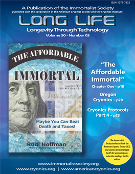 “The Affordable Immortal” Chapter One - P10 Oregon Cryonics - P20