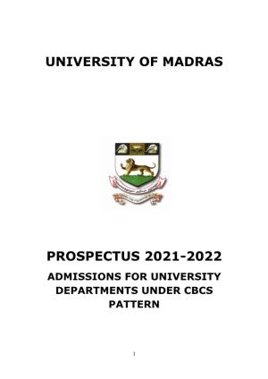 University of Madras Prospectus 2021-2022