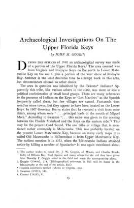 Archaeological Investigations on the Upper Florida Keys by JOHN M