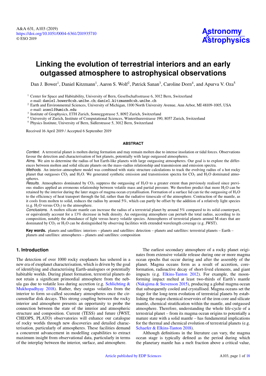 Linking the Evolution of Terrestrial Interiors and an Early Outgassed Atmosphere to Astrophysical Observations Dan J