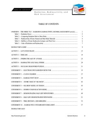 TABLE of CONTENTS Radiation, Radioactivity, and Risk Assessment