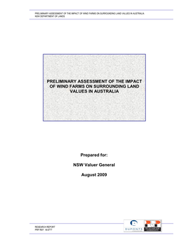 Preliminary Assessment of the Impact of Wind Farms on Surrounding Land Values in Australia, NSW Valuer