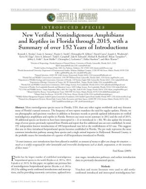 New Verified Nonindigenous Amphibians and Reptiles in Florida Through 2015, with a Summary of Over 152 Years of Introductions