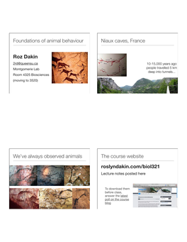 Foundations of Animal Behaviour Roz Dakin Niaux Caves, France We've